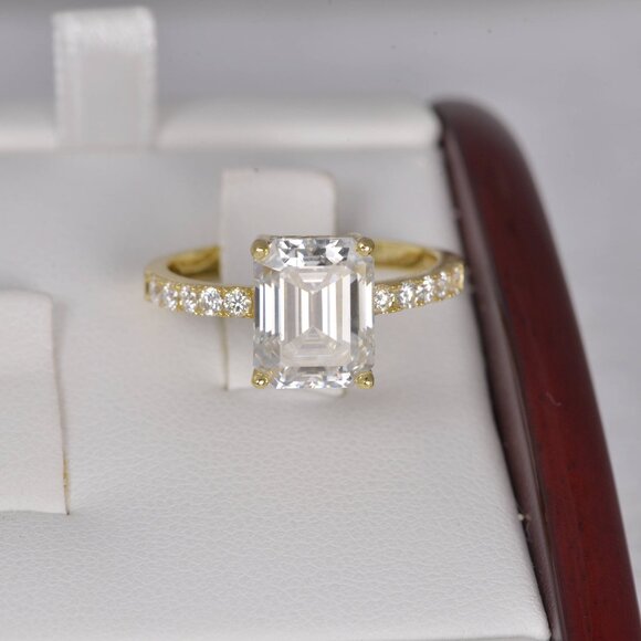 Certified 4.8ct Emerald Cut Full Moissanite Engagement Ring - Picture 4 of 8